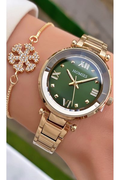 Homies Brand Gold Color Waterproof Women's Wristwatch - With Bracelet Gift