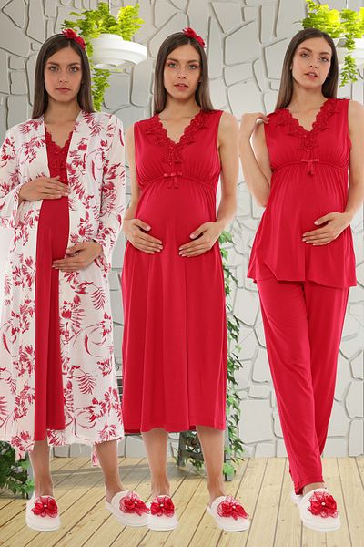 Effort Pijama Lohusahamile Cherry 4-Piece Maternity Set
