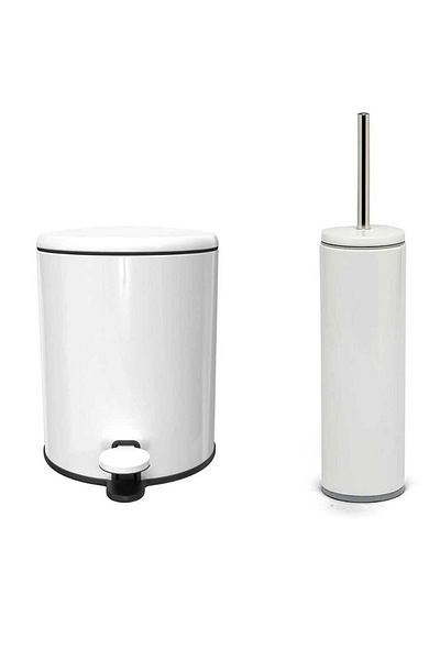 Prima Nova Cigo Bathroom Trash Can Toilet Brush Set of 2 White