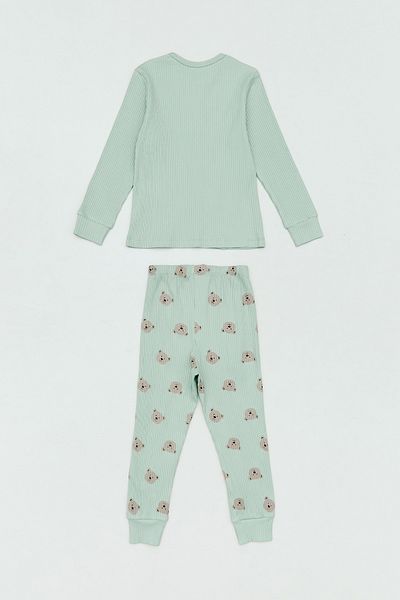 Fulla Moda Ribbed Teddy Bear Printed 2-Piece Girl's Set