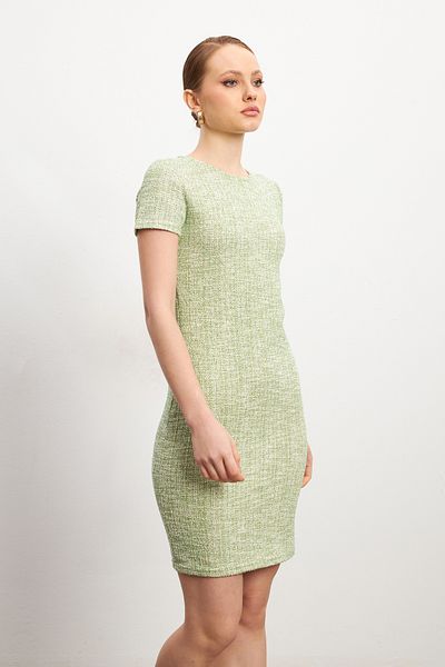 Trendseninle Women's Green Tweed Short Sleeve Mini Dress