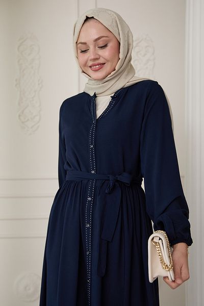 InStyle Viscose Navy Blue Dress with Punt on the Front