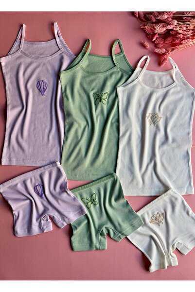 VicTroy Modal Fabric, 3-Piece Embroidered Girl's Undershirt and Boxer Shorts Set (6 Pieces in Total)