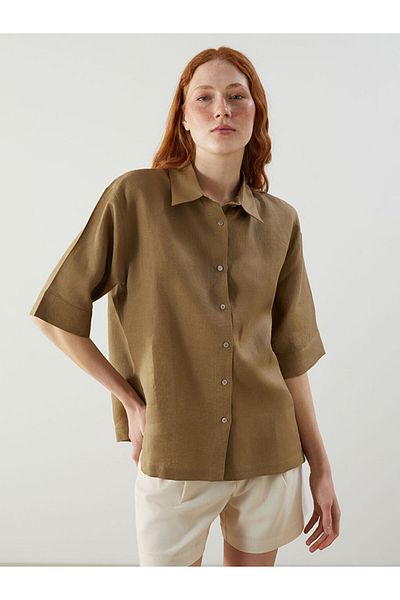 LC Waikiki Indigo Oversize 100% Linen Women's Shirt