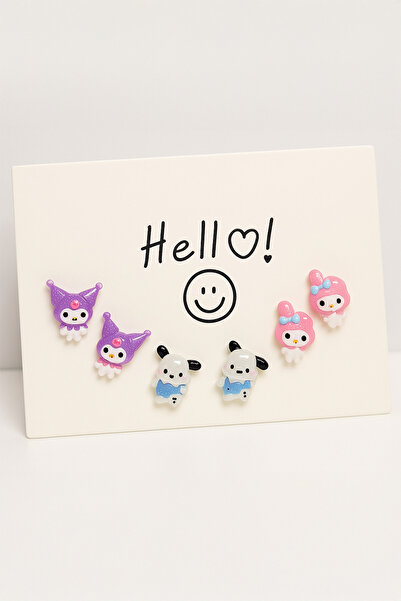 MakeWell Kuromi Cinnammaroll My Melodi Hello Kity Tasarımlı 3lü Küpe Setleri