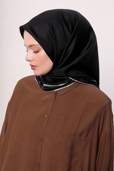 Levidor Μαύρο μοτίβο υπογραφής Twill μεταξωτό μαντίλι