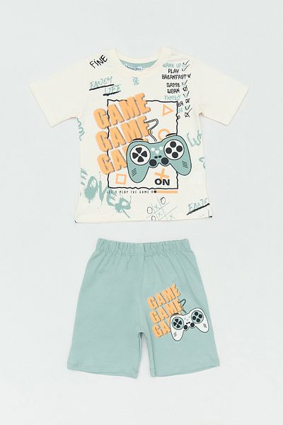 Fulla Moda Game Text Printed 2 Piece Boy's Shorts Suit