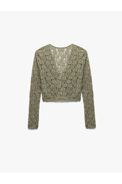 Koton New Season Lace Detailed Long Sleeve Lace up Cardigan