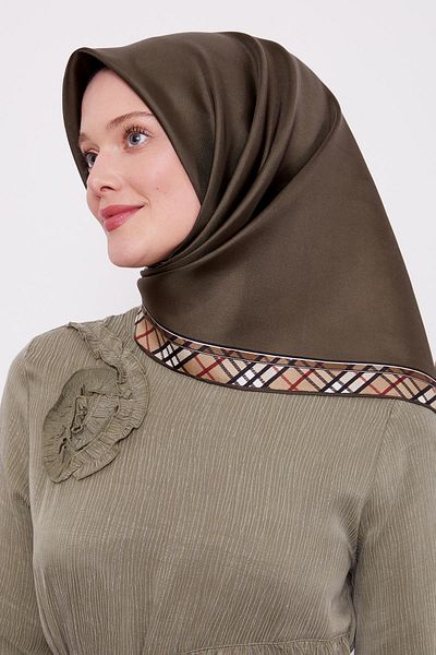 Levidor Μεταξωτό μαντίλι Khaki καρό Edge Twill