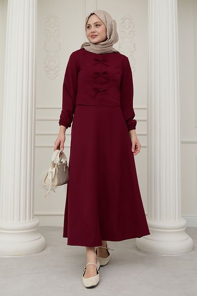 InStyle Costum roșu Claret cu fustă cu detaliu panglică