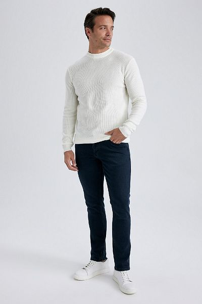 DeFacto Standard-Passform, normaler Schnitt, Rundhalsausschnitt, Muline-Muster, Strickpullover A5181ax23au