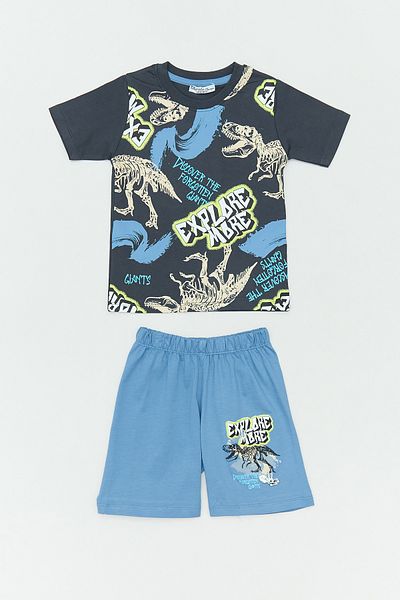 Fulla Moda Lettering and Dinosaur Printed Boy's Shorts Suit