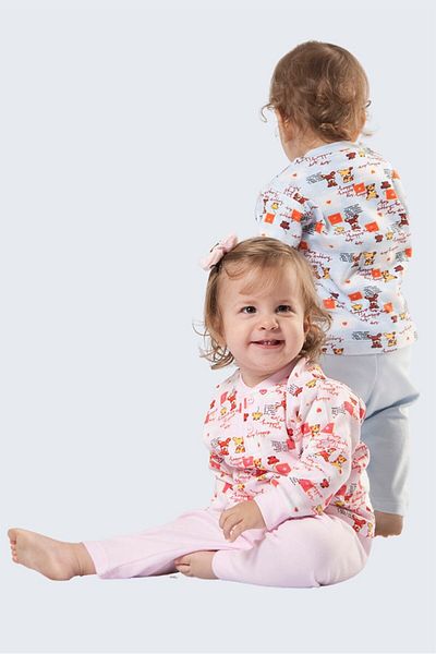 TÜREN 709 Model Pink Children's Patterned Interlock Pajamas Set