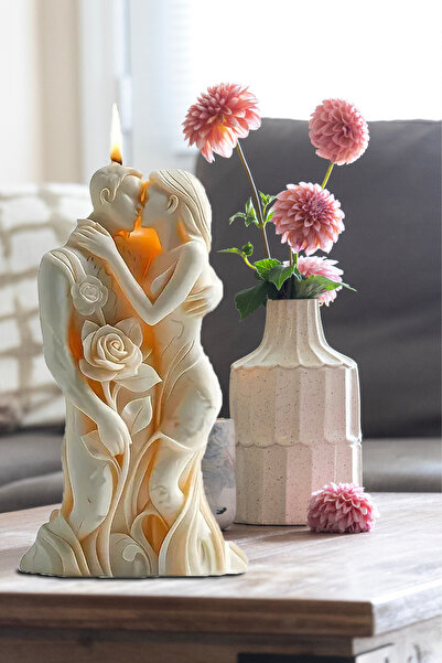 FANTASTİK SANAT ATÖLYESİ Sarılan Sevgililer Aşk-ı Amber Kokulu Aşka Çağrı Mum...