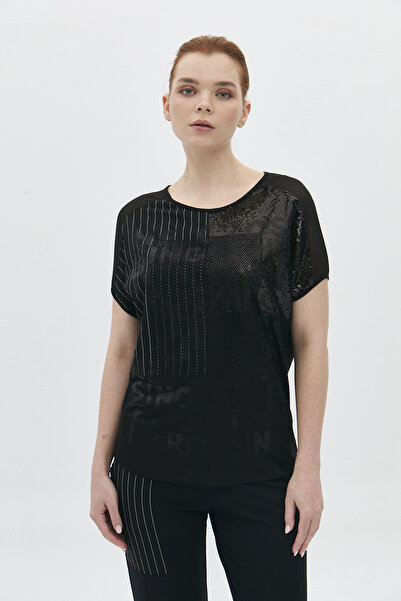 DAIDO Жіноча чорна блуза з деталізованим велосипедним коміром - передня встав...