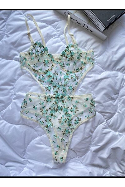 ARONA yeşil çiçekli bodysuit