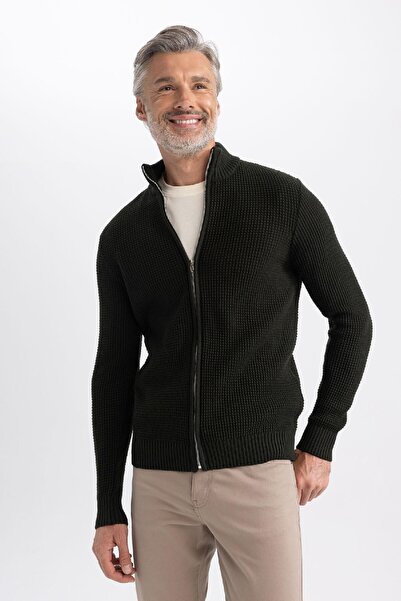 DeFacto Standard Fit Regular Cut Half Turtleneck Zippered Knitwear Cardigan R1195Az23Wn