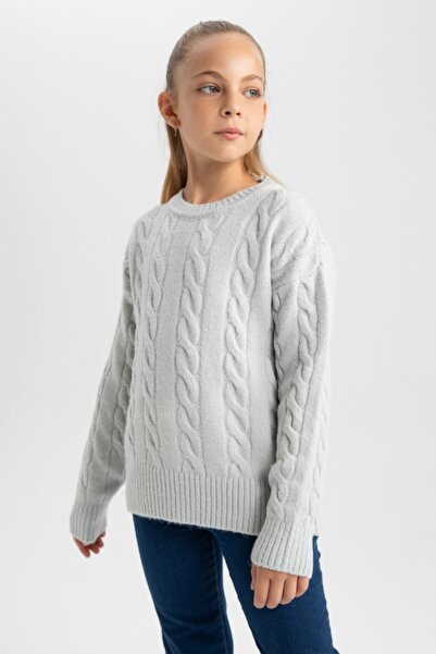 DeFacto Dívčí pletený svetr s výstřihem do vlasů B1556A823Wn
