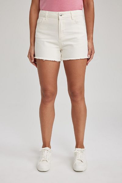 DeFacto Weiße Jeansshorts mit hoher Taille und Cut-Out am Beinende, 100 % Baumwolle, B1158ax23hs