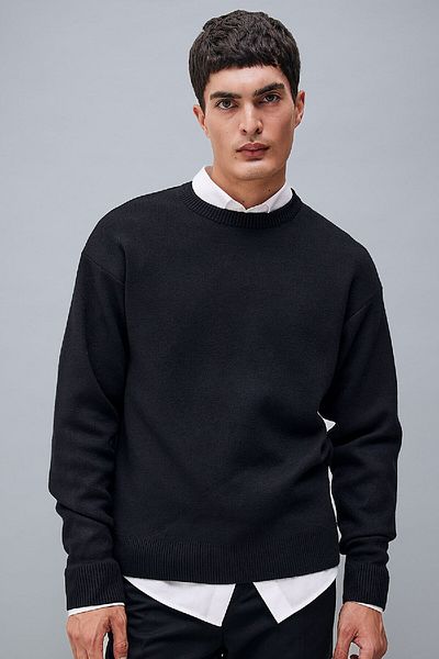 DeFacto Black Relax Fit Crew Neck Basic Plain Knitwear Sweater A8449Ax23Wn