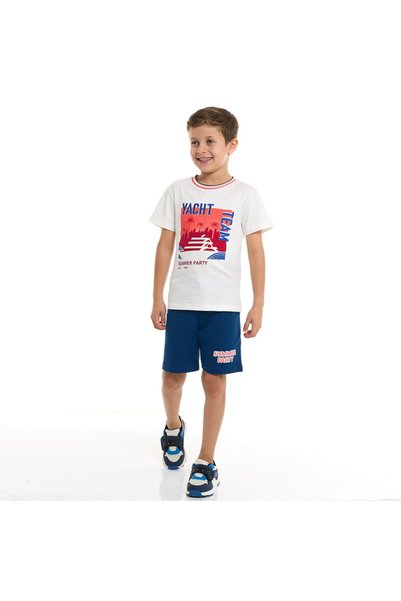 Victor and Jane Junior Boys' 2 Piece Sets with Matching T-shirt And Slogan Print Shorts and Elasticated Waist