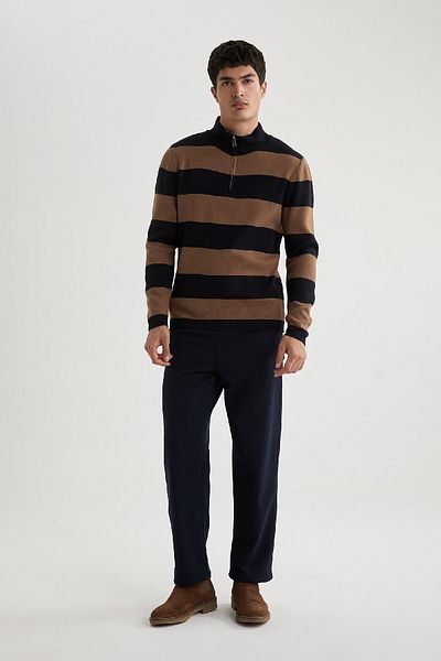 DeFacto Slim Fit Pruhovaný stojáček Slim Fit Svetr na zip Y1577Az23Wn