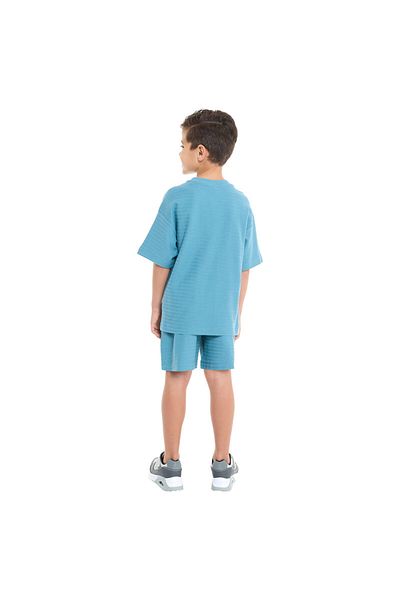 Victor and Jane Boys' Jacquard Set – Blue Color Striped Design with Textured Material