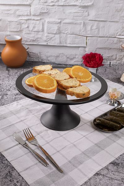 Fiyakalı Ürünler Atölyesi Black Round Cake Stand, Cake and Cookie Presentation Stand, Dowry Box, Gift, Cake Plate