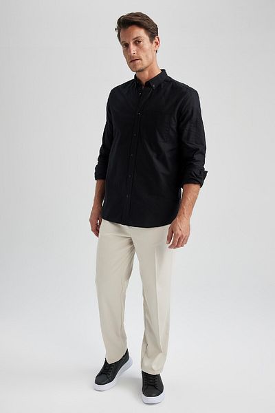 DeFacto Κανονική εφαρμογή Polo Neck Oxford Basic μασίφ μακρυμάνικο πουκάμισο A8028ax23au
