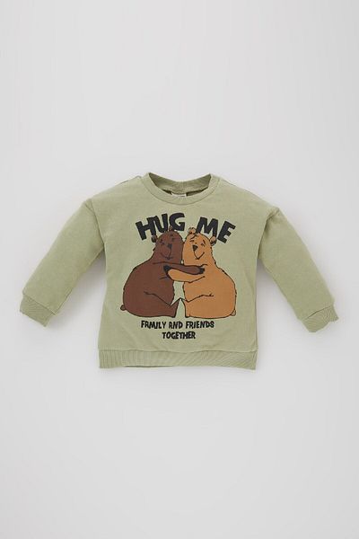 DeFacto Baby Boy Crew λαιμόκοψη με στάμπα μαλακό φούτερ με πούπουλα A9765a523au