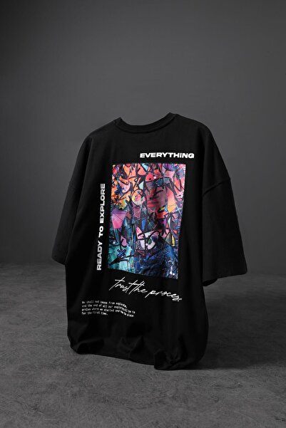 Slatra Tricou oversize, negru, cu imprimeu Everything Patch pentru bărbați