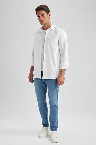 DeFacto Κανονική εφαρμογή Polo Neck Oxford Basic μασίφ μακρυμάνικο πουκάμισο A8028ax23au
