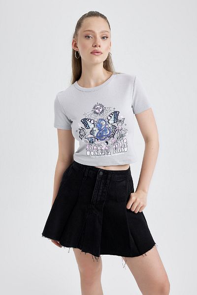 DeFacto Printed Ribbed Short Sleeve T-Shirt - Coool Fitted B1663ax23hs