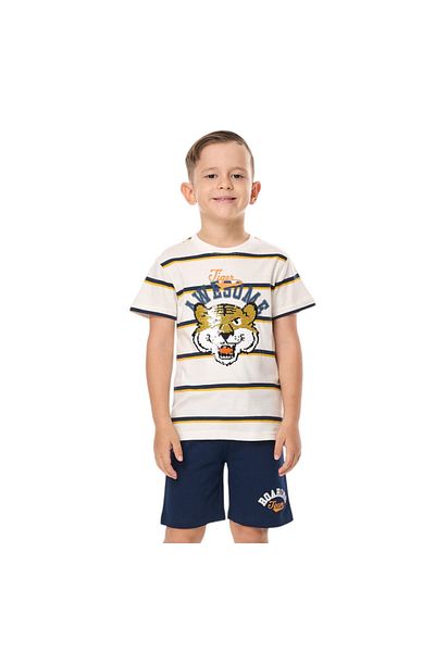 Victor and Jane Junior Boys' 2 Piece Sets with Matching T-shirt And Slogan Print Shorts with Elasticated Waist