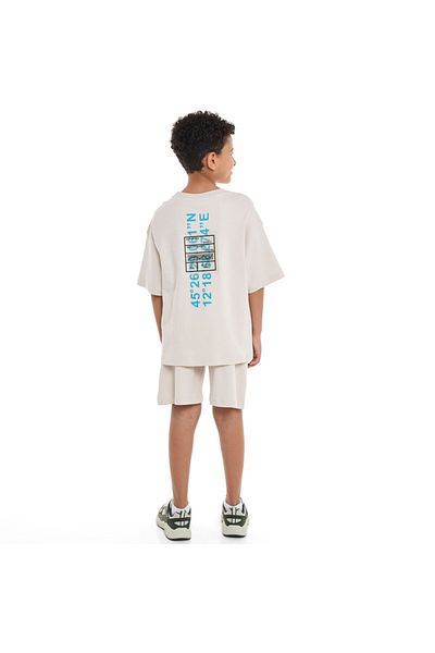 Victor and Jane Senior Boys' Jacquard Set – Striped Textured Set with Pocket detail- Beige