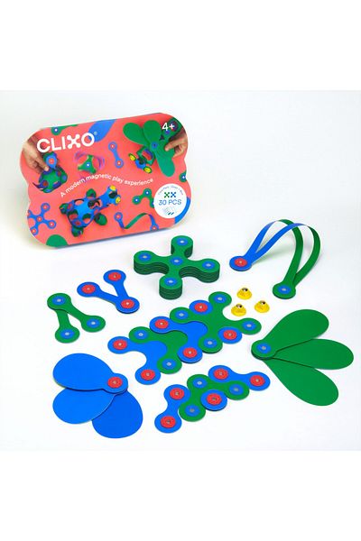 Clicstoys Clixo Magnetic Building Set, Itsy Pack Blue-Green 30