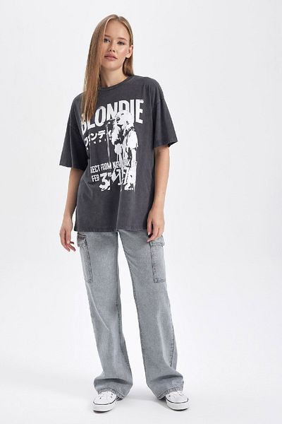 DeFacto Tricou cu mânecă scurtă Blondie Oversize, 100% bumbac, cu efect decolorat B1156ax23au