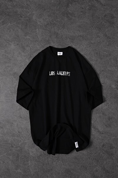 Slatra Men's Black One Day Print Detail Oversize Tshirt