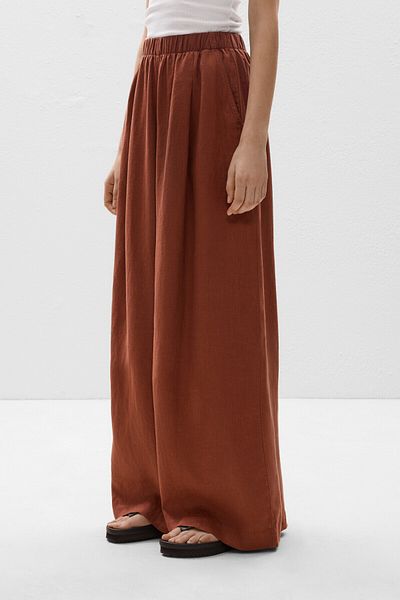 Oysho 100% Linen Wide Straight-leg Trousers