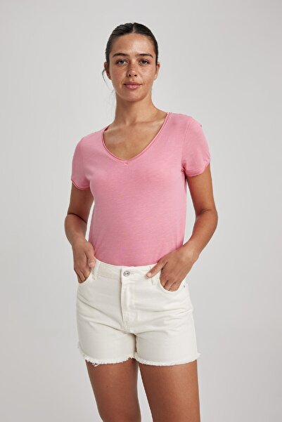 DeFacto Vysoký pas s výřezem na konci nohavic White Jean 100% bavlna šortky B1158ax23hs