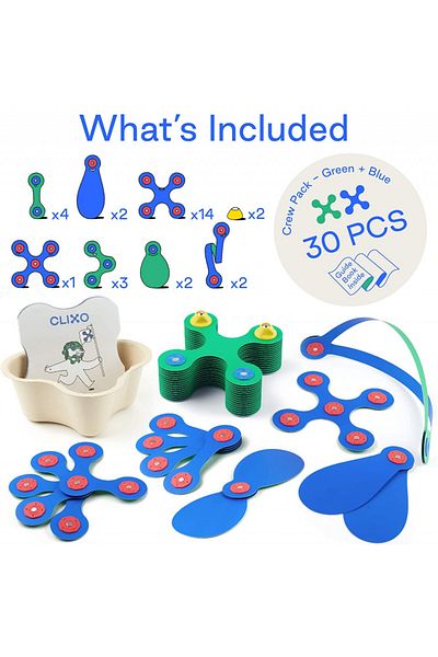 Clicstoys Clixo Magnetic Building Set, Itsy Pack Blue-Green 30