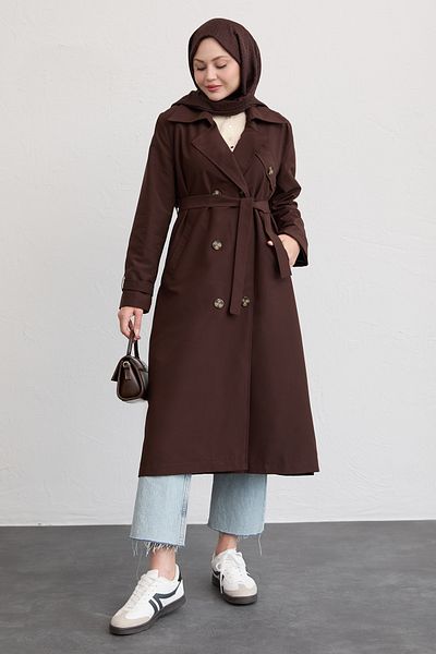 InStyle Bitter Brown Trench Coat with Cross Pocket Detail