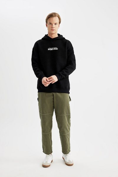 DeFacto Hokusai Boxy Fit Hooded Sweatshirt - Back Printed B0371Ax23Cw