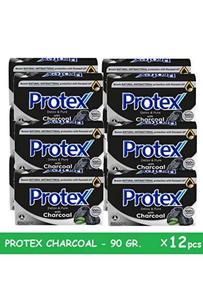 Protex Твърд антибактериален сапун Protex Detox & Pure Charcoal, 12 бр. x 90 гр.