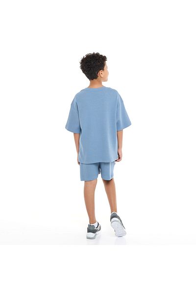 Victor and Jane Boys' Cord Set – Light Blue T-Shirt and Shorts Outfit with Label detail