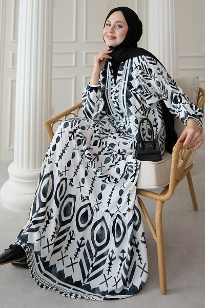 InStyle Φόρεμα μαύρης βισκόζης με πολύχρωμο μοτίβο