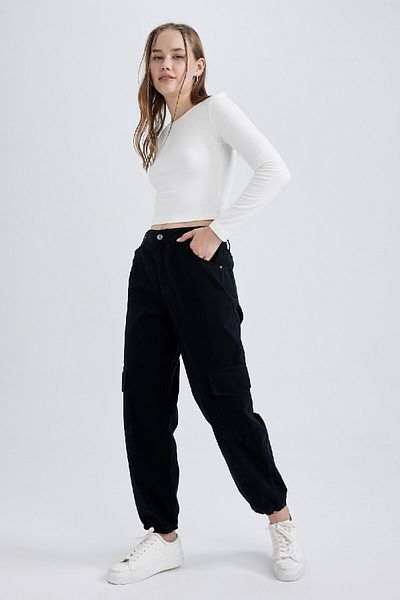 DeFacto Basic Gabardine Jogger - Plain Regular Waist with Cargo Pocket B0454Ax23Au