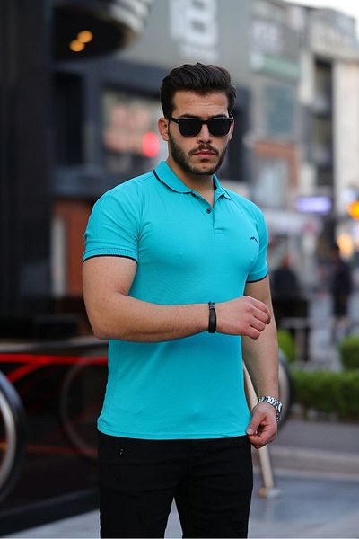 a02teks Tricou slim pentru bărbați, din bumbac, cu gât polo