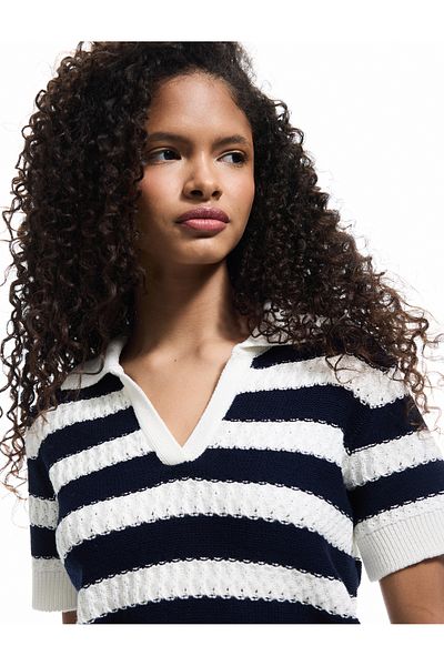 Koton Striped Polo Neck Short Sleeve Knitwear Sweater