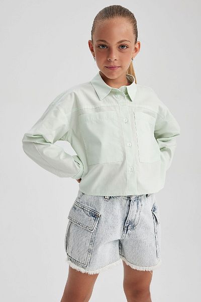 DeFacto Dívčí košile Cropped Fit Poplin s dlouhým rukávem B1707a823au